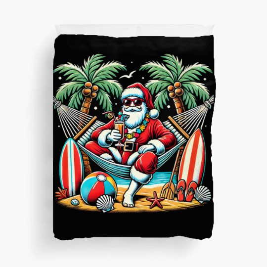 Tropical Santa Relaxing on the Beach Duvet Covers