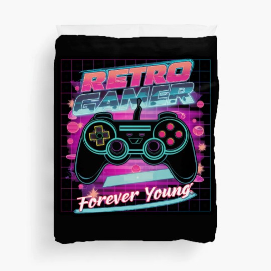 Retro Gamer Forever Young 01 sticker Duvet Covers