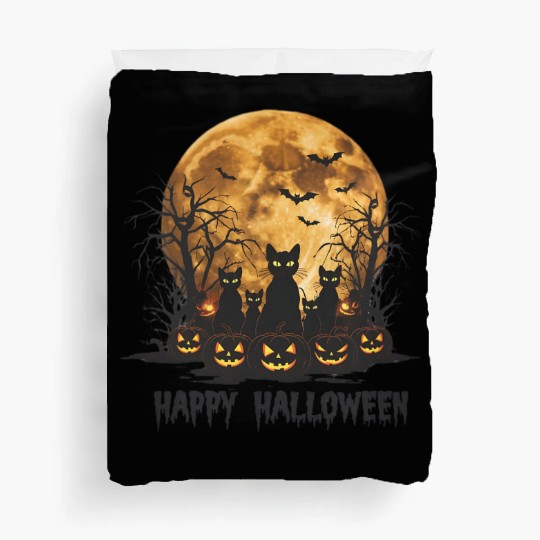 Midnight Cats: Spooky Halloween Night Duvet Covers