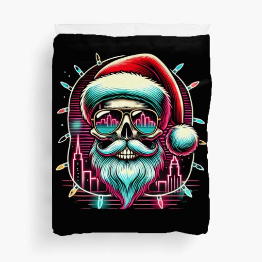 Neon Santa Skull City Lights Christmas Duvet Covers