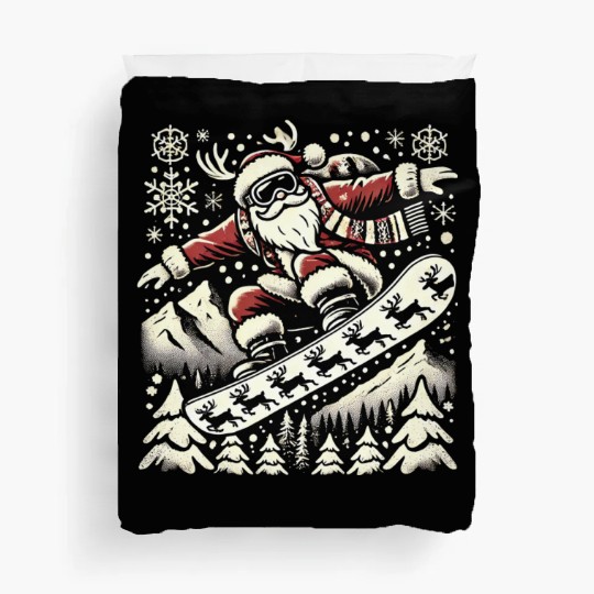 Snowboarding Santa Winter Wonderland Christmas Fun Duvet Covers