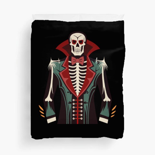 A skeleton ribcage, a vampire tuxedo print Costume Duvet Covers