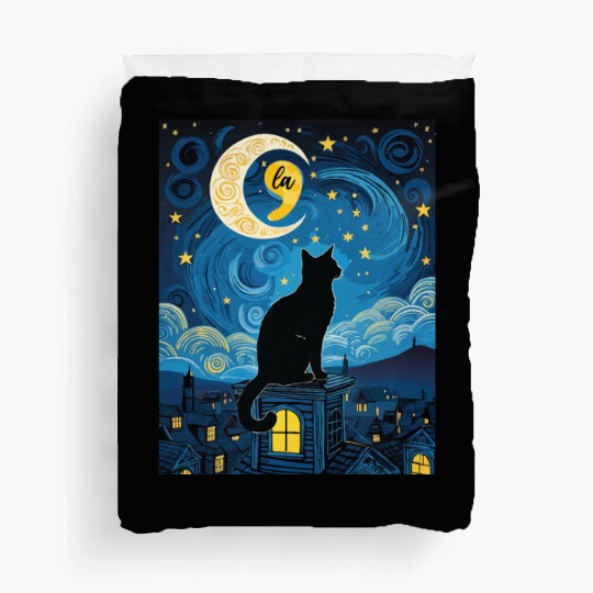 Halloween Starry Night Black Cat Comma La Harris Duvet Covers
