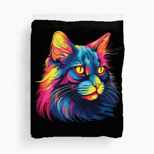 Cat Watercolor Colorful Maine Cat Duvet Covers