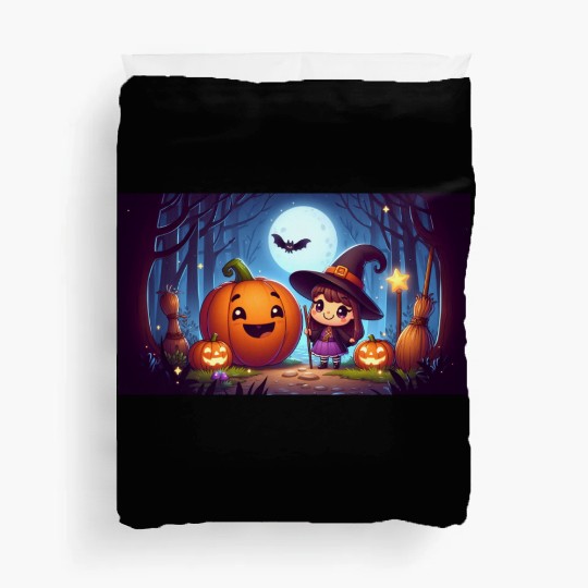 Halloween Witch and Jack-o'-Lantern Scene Duvet Covers