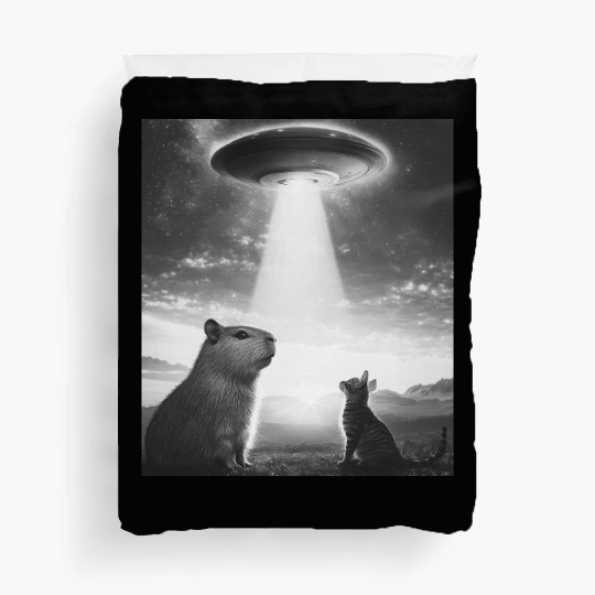 Funny Graphic Capybara Selfie With Ufos Weird Duvet Covers