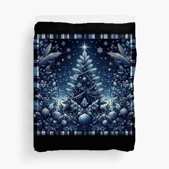 flannel blue and white christmas Duvet Covers