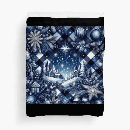 flannel blue and white christmas Duvet Covers