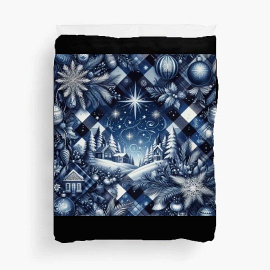 flannel blue and white christmas Duvet Covers