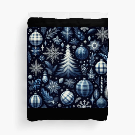 flannel blue and white christmas Duvet Covers