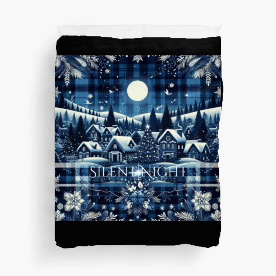 flannel silent night blue and white christmas Duvet Covers