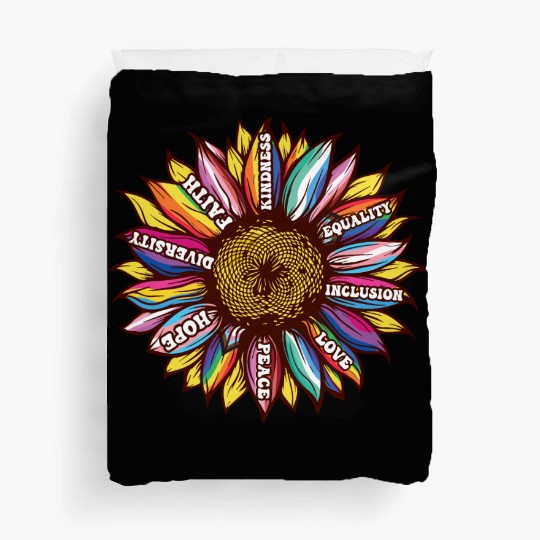 lgbtq sunflower rainbow flag Diversity Human Right Duvet Covers