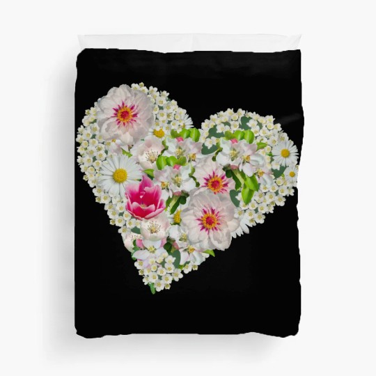 heart of flowers blossoms daisy tulip pink peony Duvet Covers