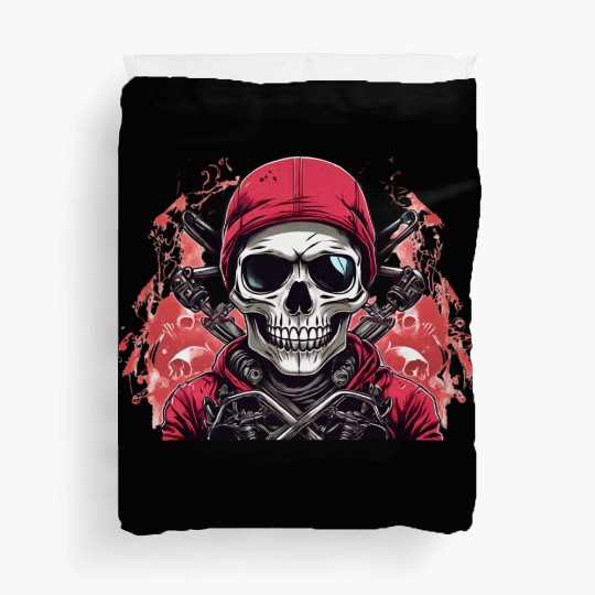 Biker Skull Red Duvet Covers
