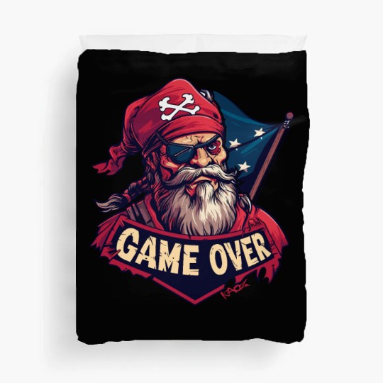 Pirate Game Over Graphic - Bold Pirate Skull Art Duvet Covers