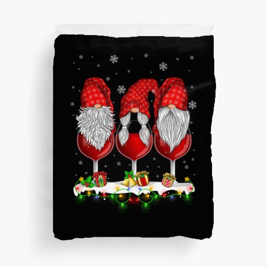 Three Glasses Of Wines Christmas Cute Gnomes Duvet Covers