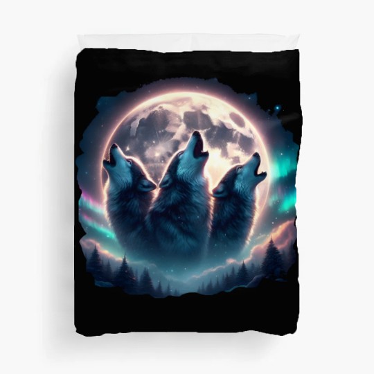 Howling in the moon, wolves, animal, wolf Duvet Covers