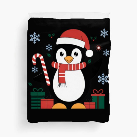 Cute Christmas Penguin - Candy Cane and Gifts Duvet Covers