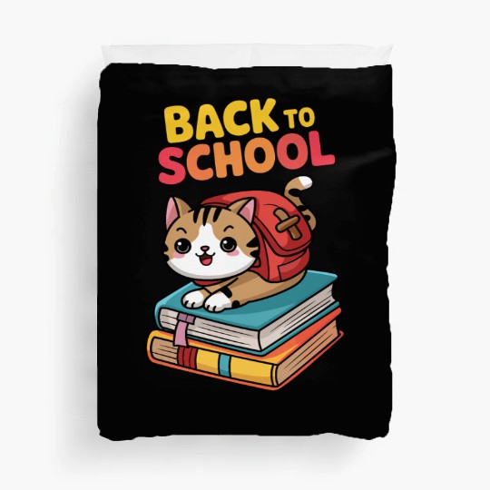 Playful Cat Back to School Illustration Duvet Covers