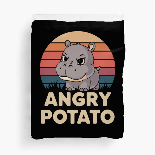 Moo Deng Angry Potato Hippo Humor Duvet Covers
