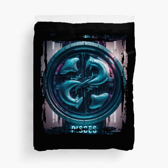 Zodiac sign Pisces in cyberpunk era Future Duvet Covers