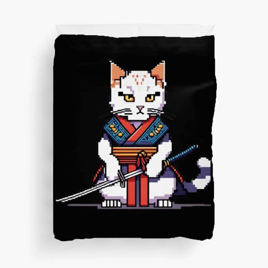 Pixel Samurai Cat Warrior Duvet Covers