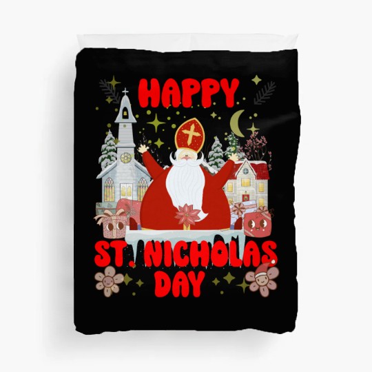 Happy saint Nicholas dayretro logo Duvet Covers