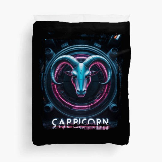 Zodiac sign Capricorn in cyberpunk era Future Duvet Covers