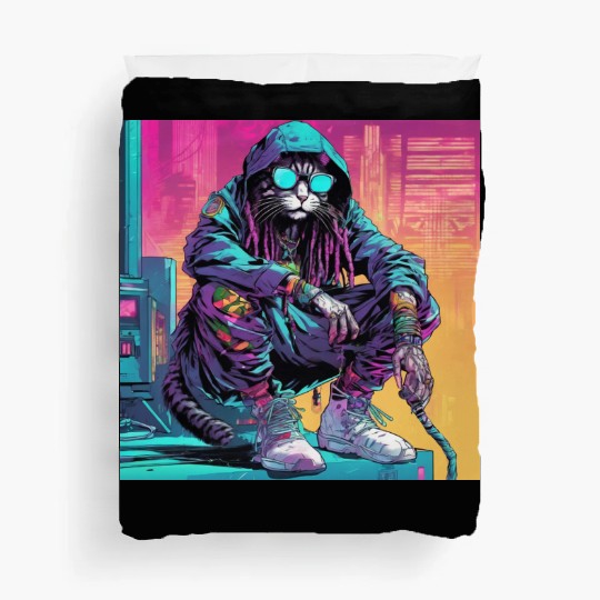 Cyberpunk Rastafari Cat Duvet Covers
