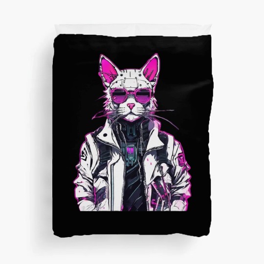 Cyberpunk Cat: Neon Outlaw Duvet Covers