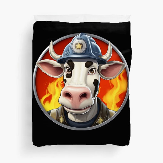 Firefighter cow Duvet Covers