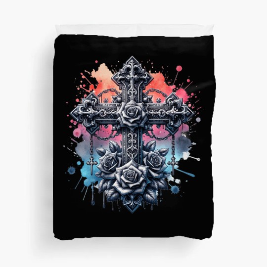 Gothic Collection - Crosses Roses Pastel B/ground Duvet Covers