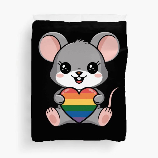 LGTBQ Cute Mouse Holding Rainbow Heart Duvet Covers