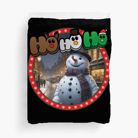Cute snowman and Christmas holiday hohoho Duvet Covers