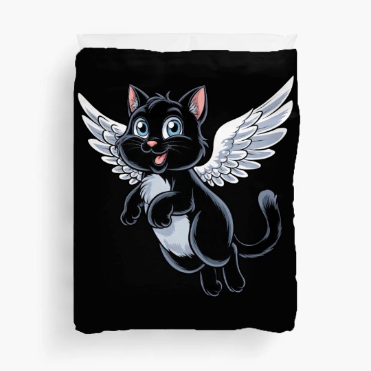 Black Cat with Angel Wings Duvet Covers