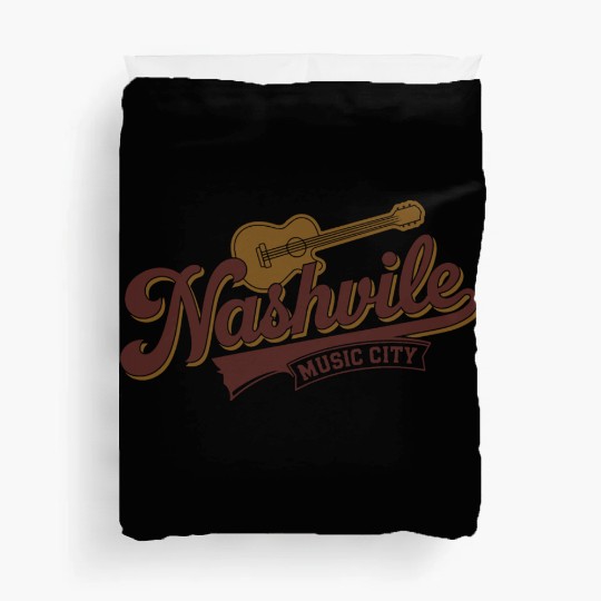 Nashville Music City Logo with Guitar Illustration Duvet Covers