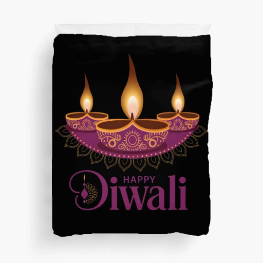 Happy Diwali with Beautiful Diya Lamps Duvet Covers