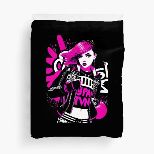 Urban Punk Street Art with Neon Pink Accents Duvet Covers