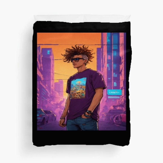 "Edgy Cyberpunk Street Style Portrait Art" Duvet Covers