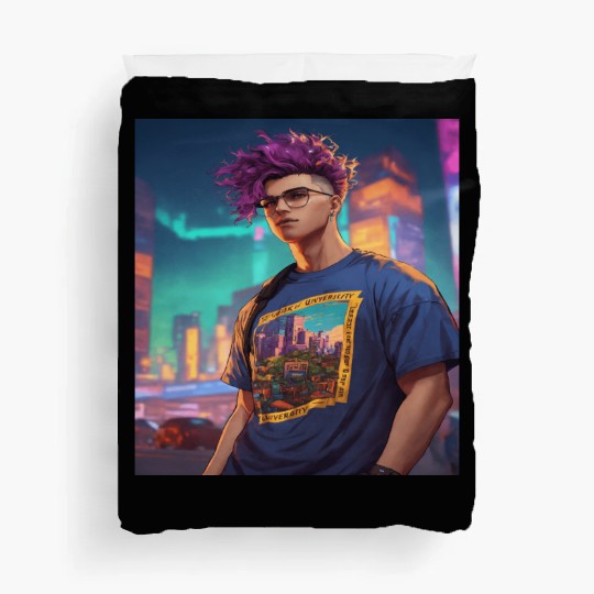 Edgy Cyberpunk Duvet Covers with Neon Vibes"