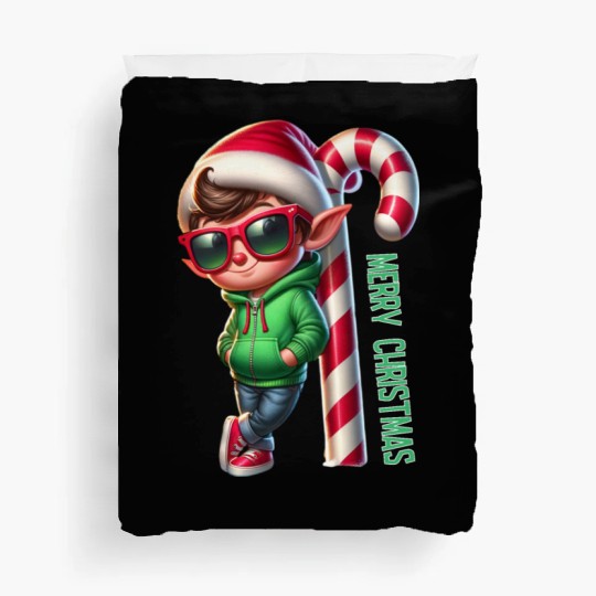 Merry Christmas Cool Elf with Candy Cane Vibes Duvet Covers