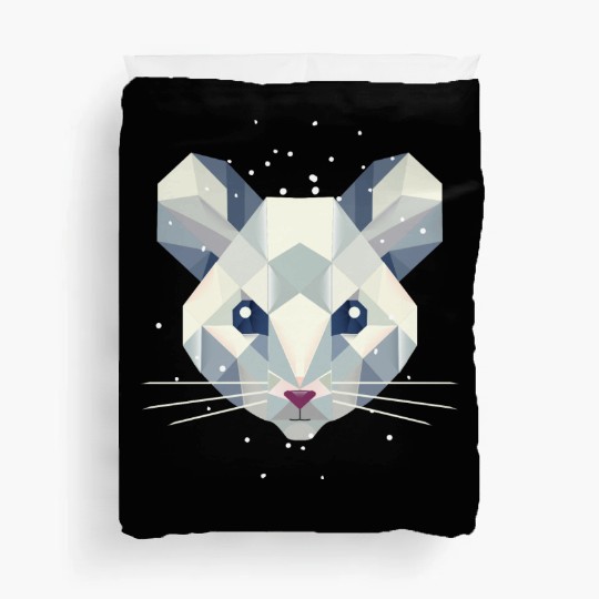 Geometric Snow Mouse – Winter Animal Portrait Duvet Covers