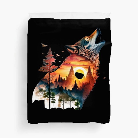Vintage Wolf Moon Graphic Duvet Covers – Retro 90s