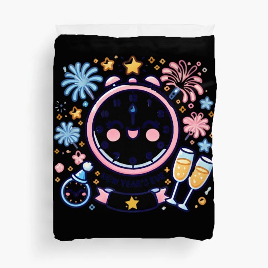 Celebrate New Year's Eve, Fun Clock and Fireworks Duvet Covers