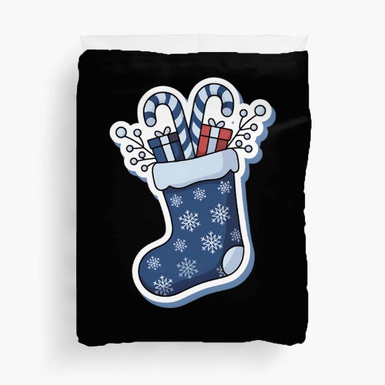 Christmas Stocking Candy Canes Blue And White Duvet Covers