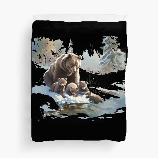 Retro 399 Grizzly Bears Wilderness Scene 90s Duvet Covers