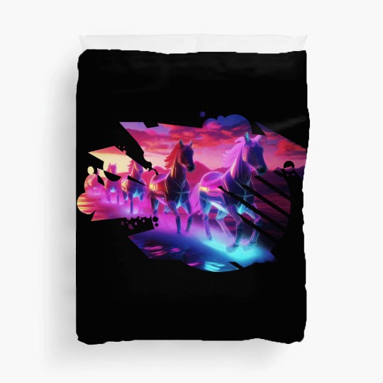 Electric Herd - Synthwave Horses Duvet Covers
