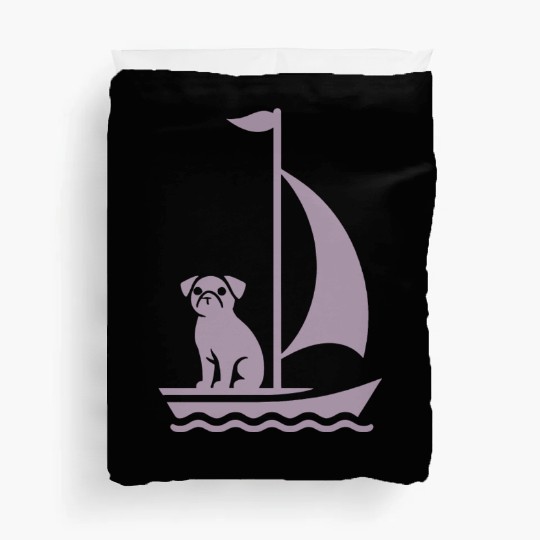 Pug in Boat Silhouette Sailing Minimalist Duvet Covers