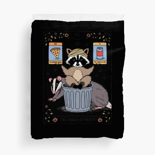 Raccoon and Badge Tarot Card Inspired Humor Duvet Covers