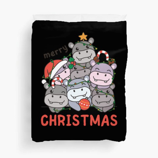 Hippo Christmas Tree Merry Christmas Duvet Covers
